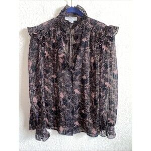 Vintage La Chine Sheer shirt Paisley Stripes Ruffle 14 mob Goth dark whimsical